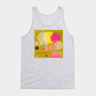 Modern Geometric Pattern Pastel  In Pale Rose, Pink, Lime, Yellow, and Ochre Gold Retro Doodle Style Tank Top